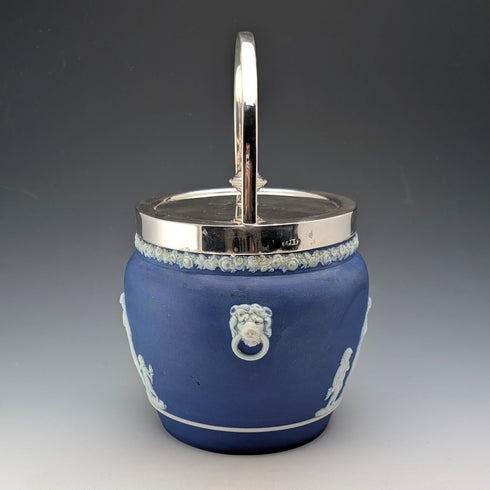 古董英國韋奇伍德餅乾桶 Jasperware 皇家藍色